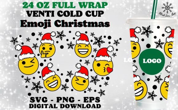 Emoji Christmas Venti Cold Cup SVG: Graphics & Print Templates
