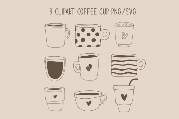 Handdrawn Coffee Cup Clipart Graphics & Print Templates